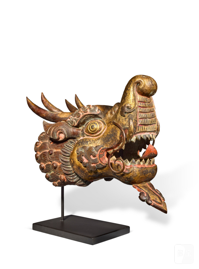 TÊTE DE MAKARA EN BRONZE PARTIELLEMENT DORÉ ET POLYCHROME  TIBET, XIXE SIÈCLE - 图2